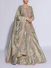 Green Tissue Embroidered Lehenga Set