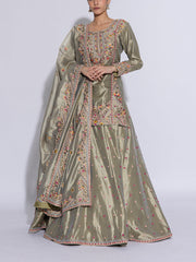 Green Tissue Embroidered Lehenga Set