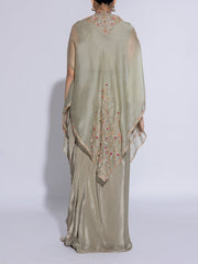 Green Embroidered Organza Cape and Drape Skirt Set