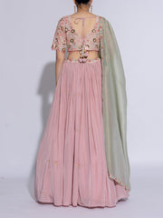 Baby Pink Satin Silk Embroidered Lehenga Set