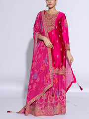 Magenta Satin Silk Embroidered Garara Suit Set