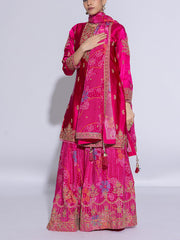 Magenta Satin Silk Embroidered Garara Suit Set