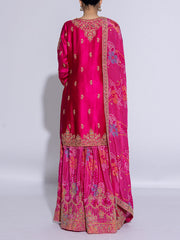 Magenta Satin Silk Embroidered Garara Suit Set