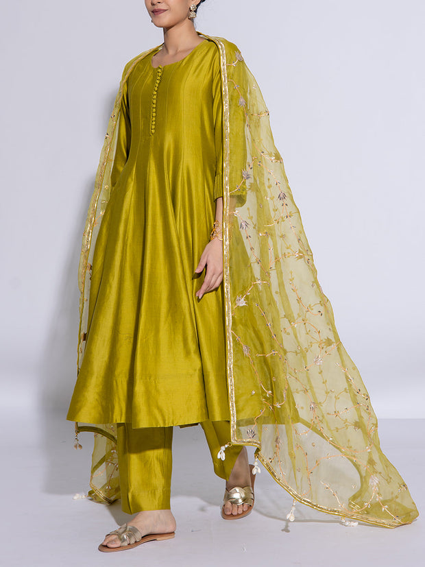 Mehendi Green Vasansi Silk Suit Set