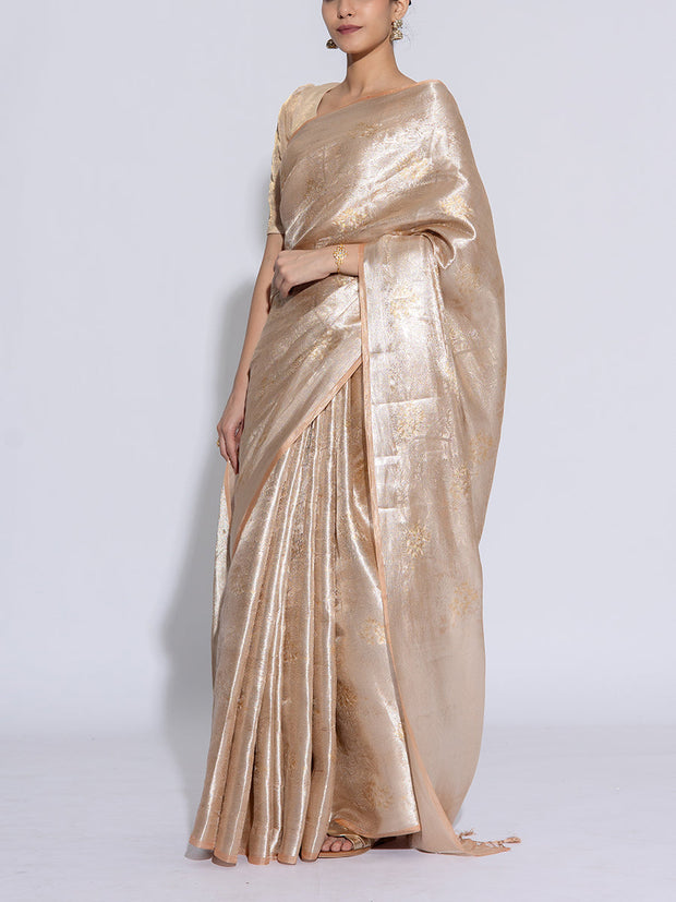 Golden Peach Banarasi Tissue Saree