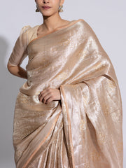 Golden Peach Banarasi Tissue Saree