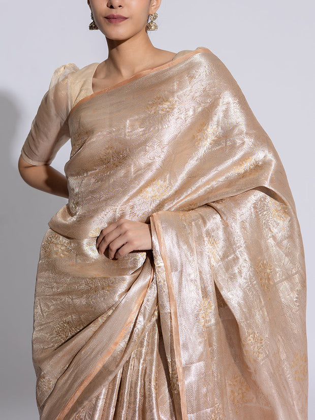 Golden Peach Banarasi Tissue Saree
