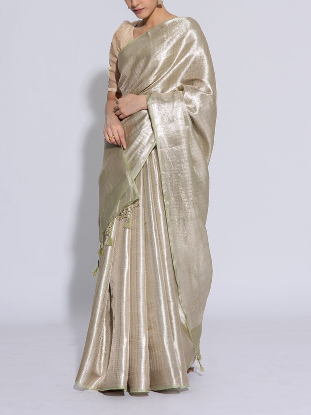 Golden Green Banarasi Tissue Saree