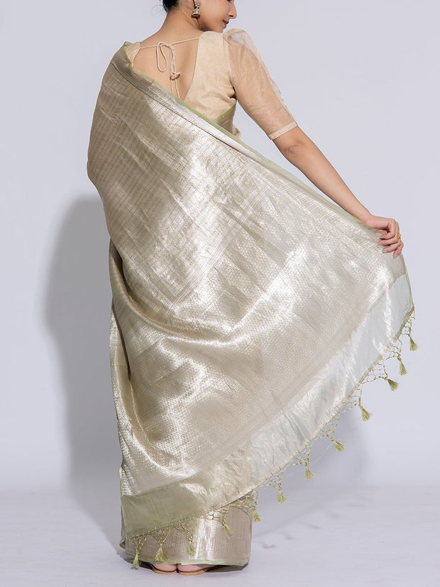 Golden Green Banarasi Tissue Saree