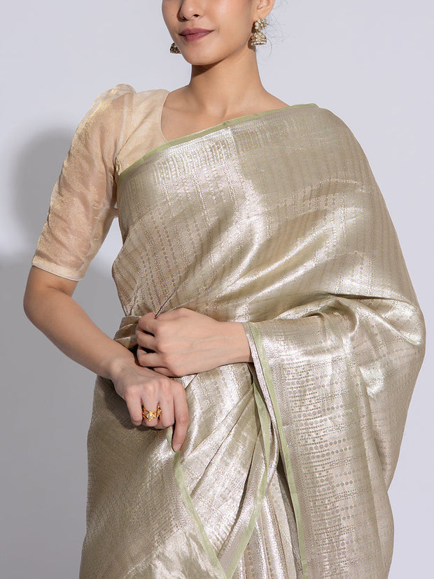 Golden Green Banarasi Tissue Saree