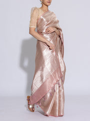 Golden and Baby Pink Banarasi Tissue Saree