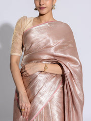 Golden and Baby Pink Banarasi Tissue Saree