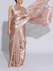 Golden and Baby Pink Banarasi Tissue Saree