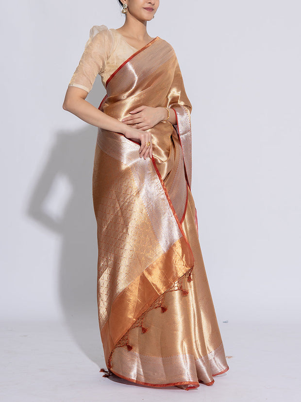 Golden and Orange Banarasi Tissue Saree