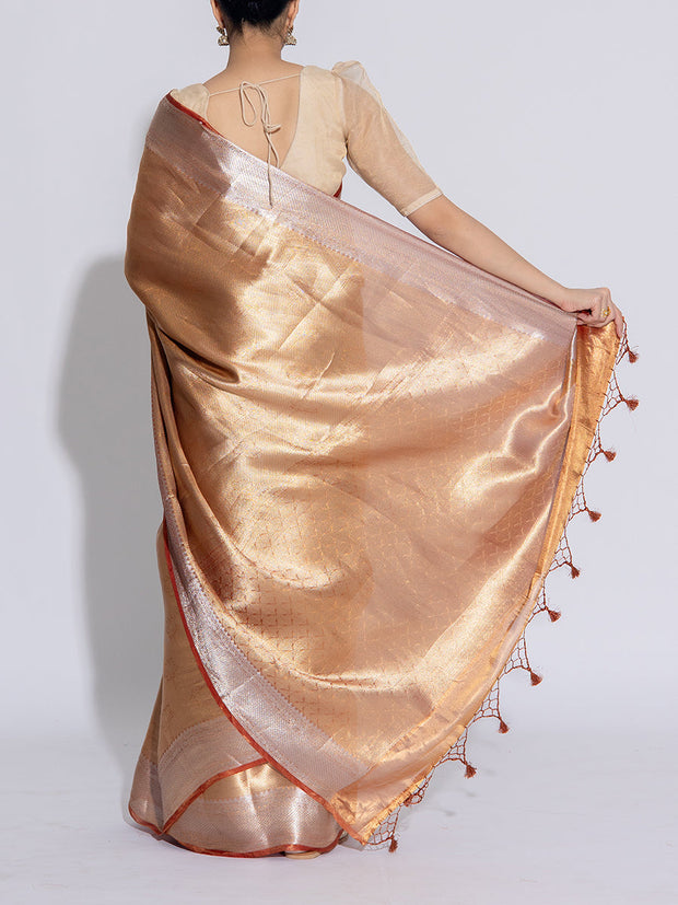 Golden and Orange Banarasi Tissue Saree