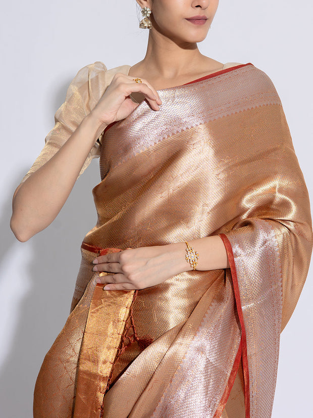 Golden and Orange Banarasi Tissue Saree