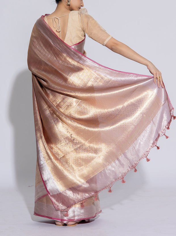 Golden Pink Banarasi Tissue Saree