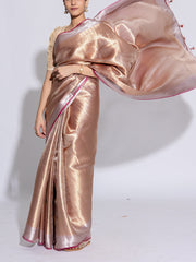 Golden Pink Banarasi Tissue Saree