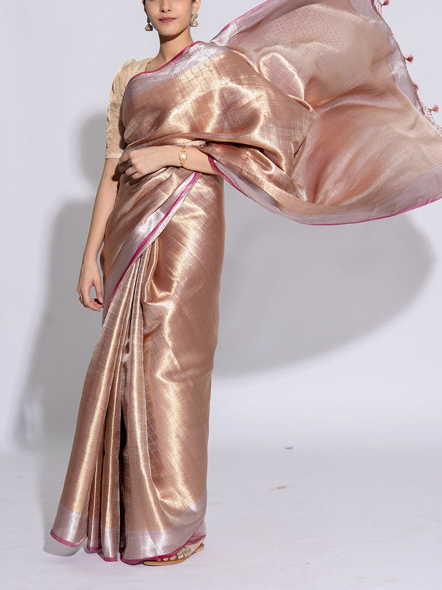 Golden Pink Banarasi Tissue Saree