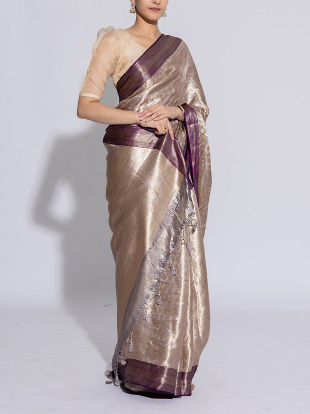 Golden Blue Banarasi Tissue Saree