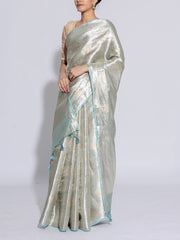 Golden and Turquoise Blue Banarasi Tissue Saree