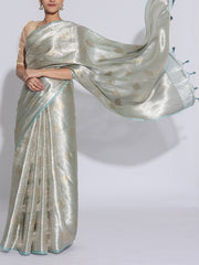 Golden and Turquoise Blue Banarasi Tissue Saree