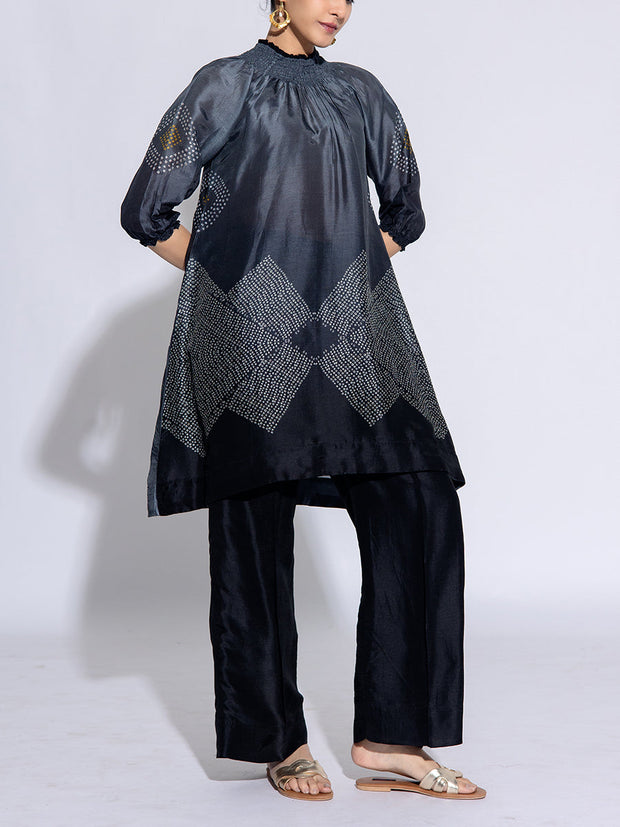 Black And Grey Vasansi Silk Co-Ord Set