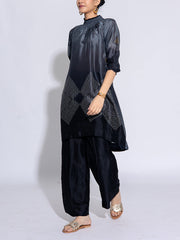 Black And Grey Vasansi Silk Co-Ord Set