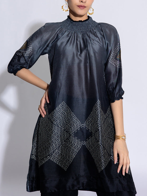 Black And Grey Vasansi Silk Co-Ord Set