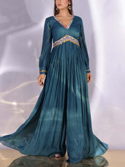 Teal Wrinkle Crepe Jumpsuit