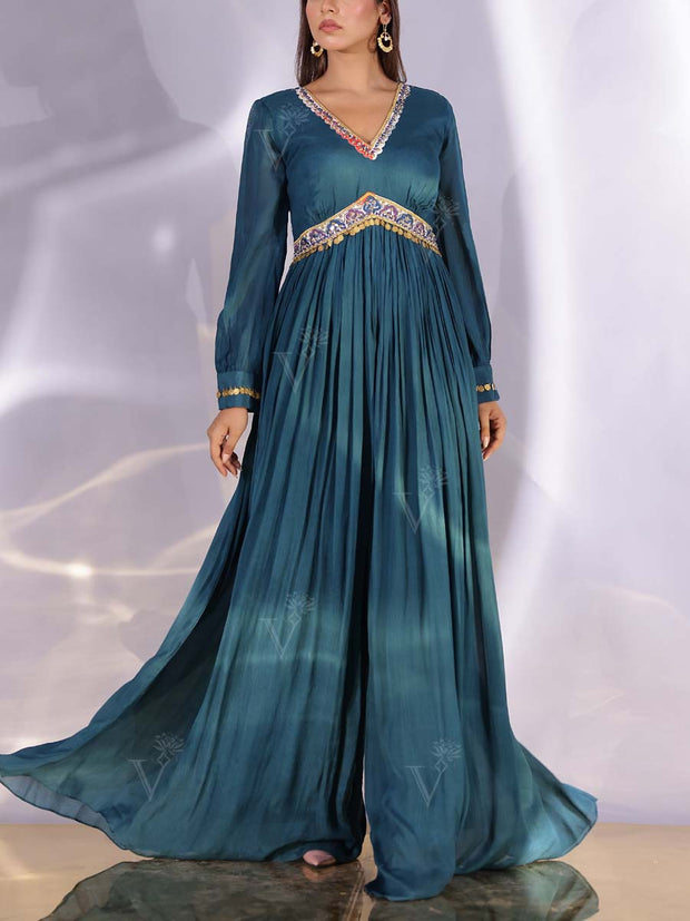 Teal Wrinkle Crepe Jumpsuit
