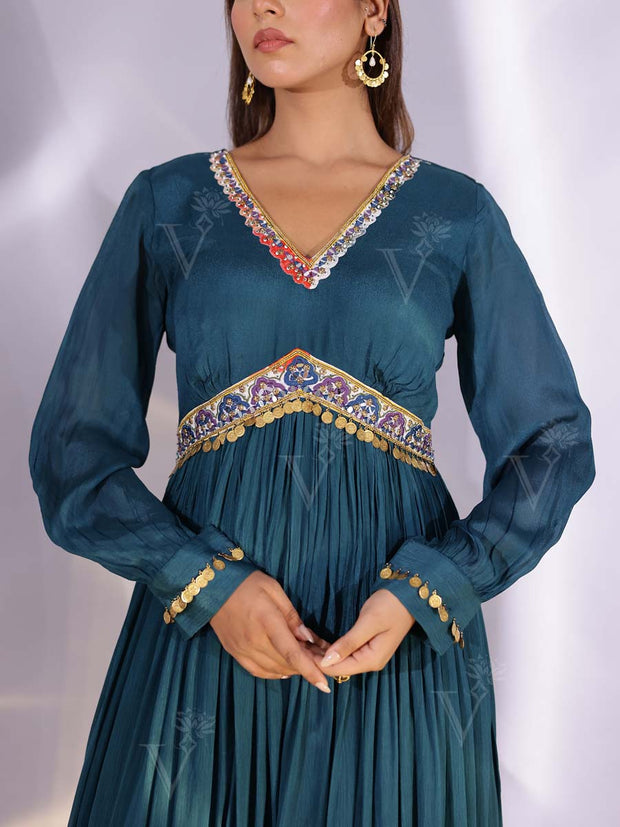 Teal Wrinkle Crepe Jumpsuit