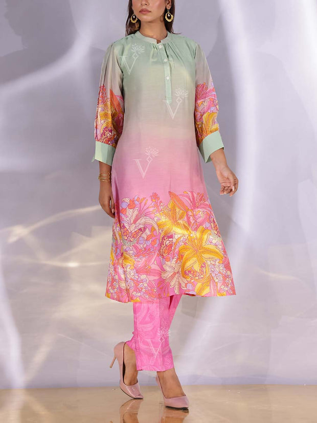 Green and Pink  Vasansi Silk Kurta Set