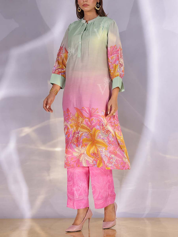 Green and Pink  Vasansi Silk Kurta Set