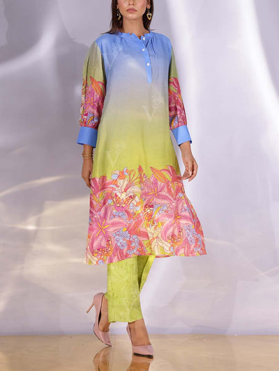 Blue and Green Vasansi Silk Kurta Set