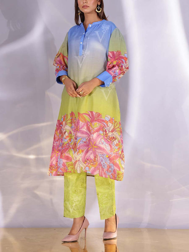 Blue and Green Vasansi Silk Kurta Set