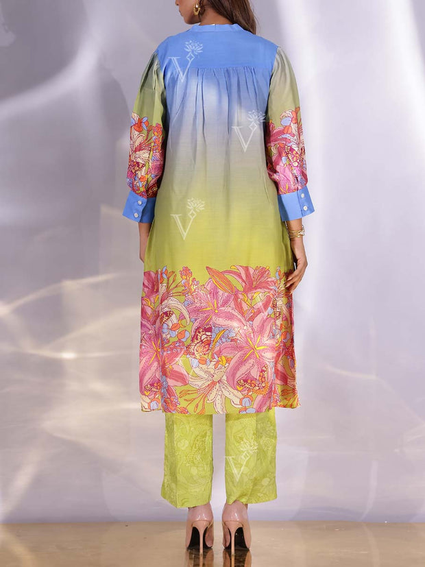 Blue and Green Vasansi Silk Kurta Set