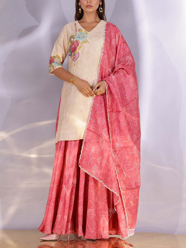 Cream and Red Vasansi Silk Sharara Set