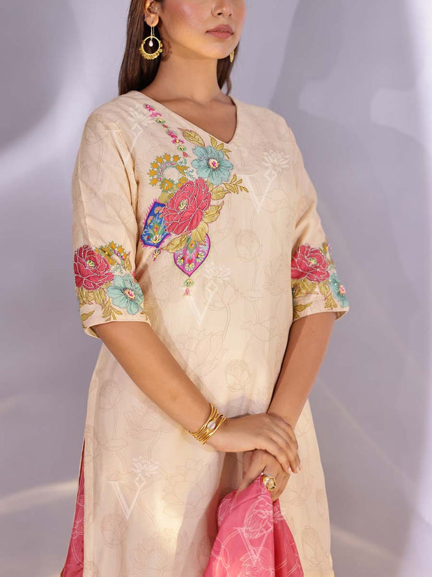 Cream and Red Vasansi Silk Sharara Set