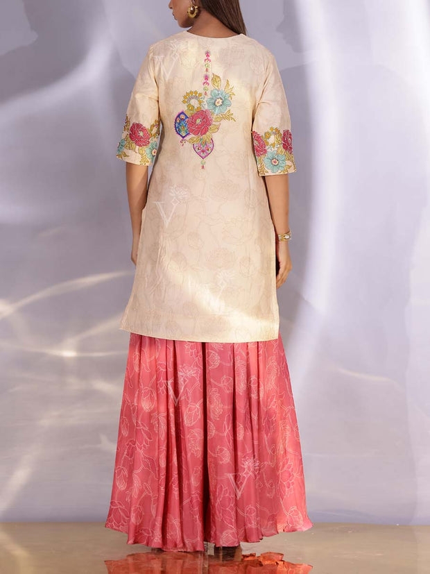 Cream and Red Vasansi Silk Sharara Set