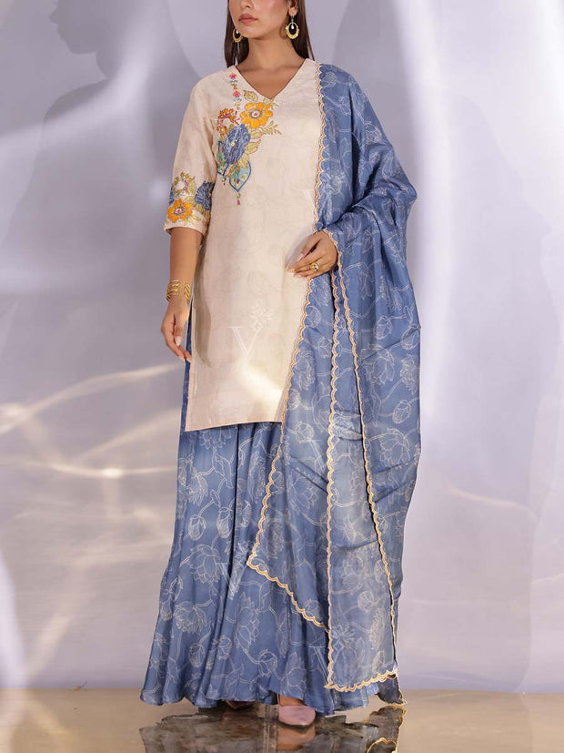 Cream and Blue Vasansi Silk Sharara Set