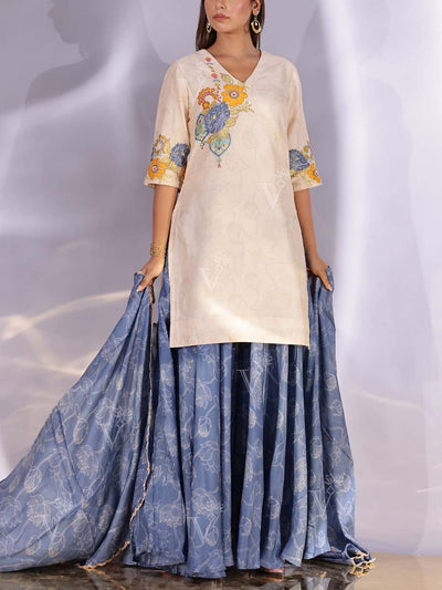 Cream and Blue Vasansi Silk Sharara Set