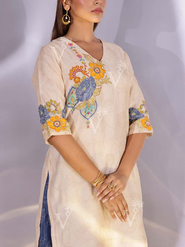 Cream and Blue Vasansi Silk Sharara Set