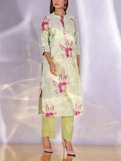 Tea Green  Cotton Silk Kurta