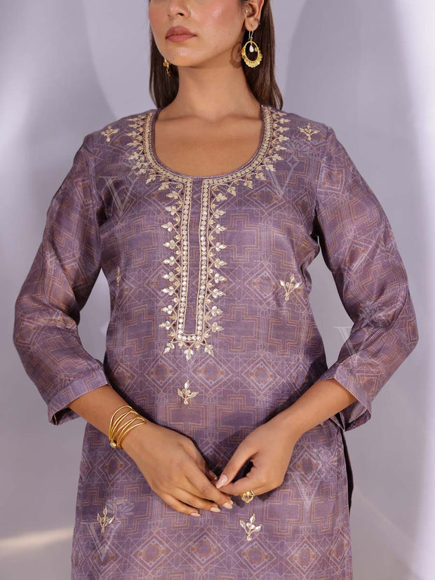 Light Violet Satin Silk Kurta