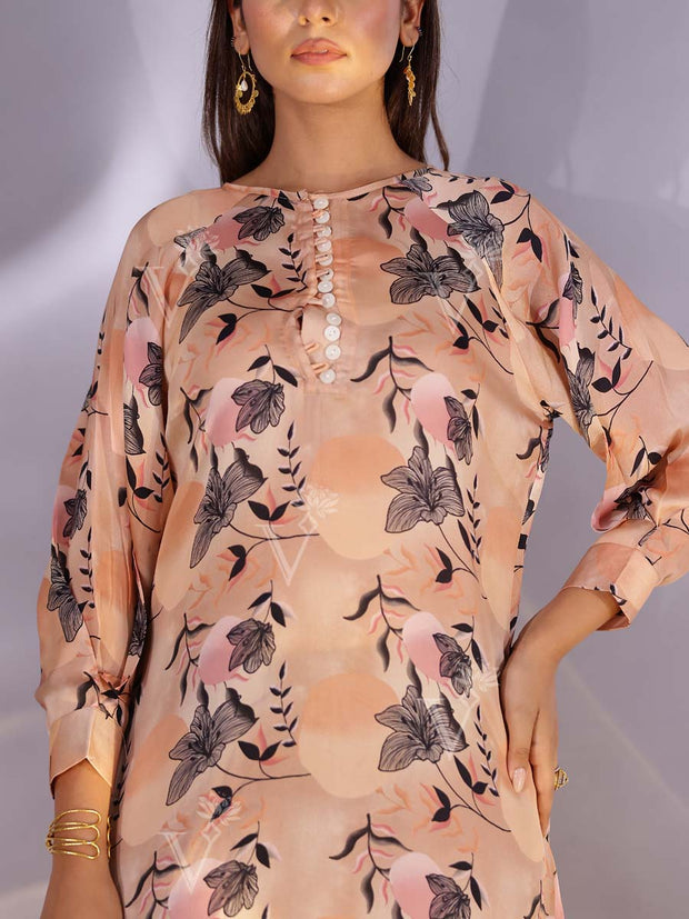 Peach Satin Silk Kurta