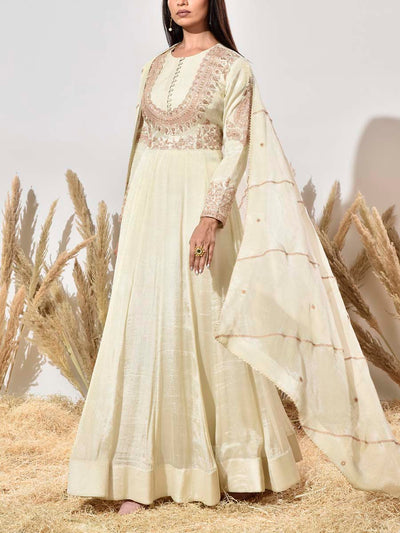 Ivory Tissue Embroidered Gown