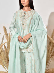 Aqua Embroidered Chanderi Kurta and Garara Set