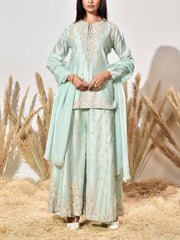 Aqua Embroidered Chanderi Kurta and Garara Set