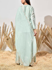 Aqua Embroidered Chanderi Kurta and Garara Set